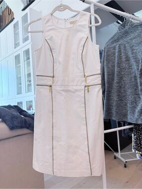 Michael Kors white Sleeveless Sheath Dress with Gold Zipper details